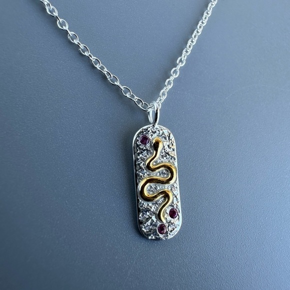 Two Tone Snake Pendant Necklace – Hypoallergenic Gift - Picture 7 of 7